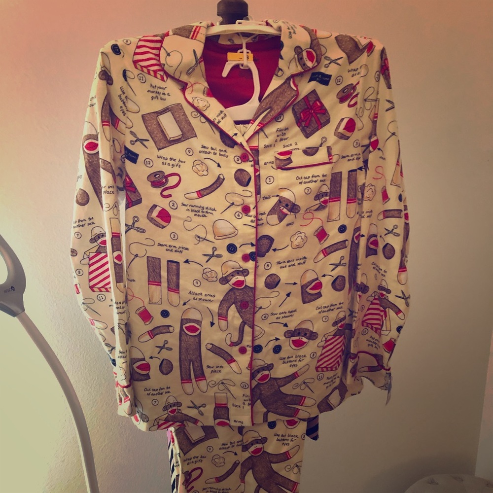 Nick & Nora Sock Monkey Brand New Pajamas! S NWT